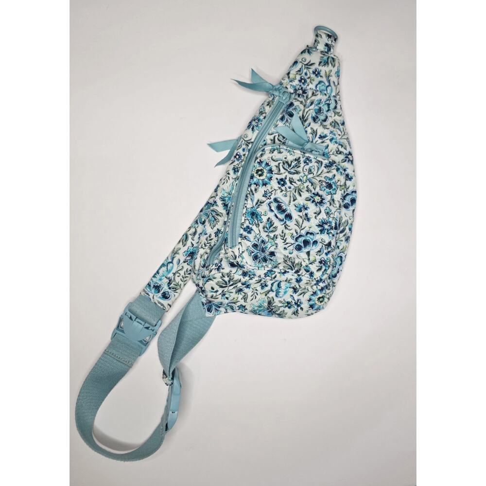 VERA BRADLEY Iconic Sling Backpack Bag CLOUD VINE Aqua Blue Floral Crossbody
